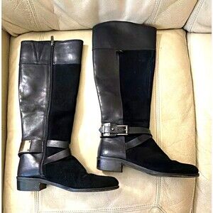 Vince Camuto Women Knee High Riding Boots 7.5M Jaran Black Zip Buckle Equestrian
